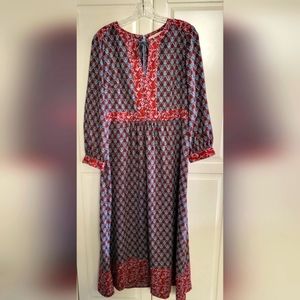 Ann Taylor Loft Floral Colorful Dress. Lightweight Burgundy Light Blue S…